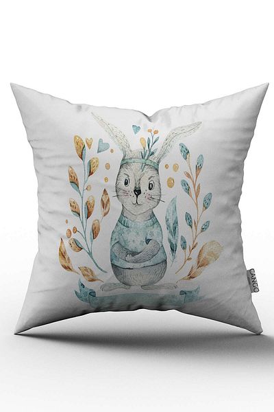 Cango Home White Blue Rabbit Figured Digital Printed Throw Pillow Cover - Otyk714