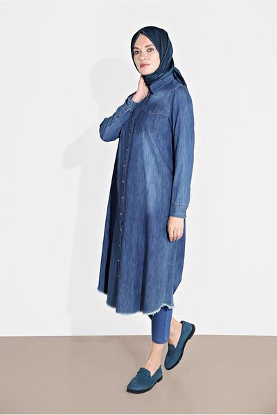 TRENDTESETTÜR Tunica de denim albastra cu nasturi pentru femei 44915