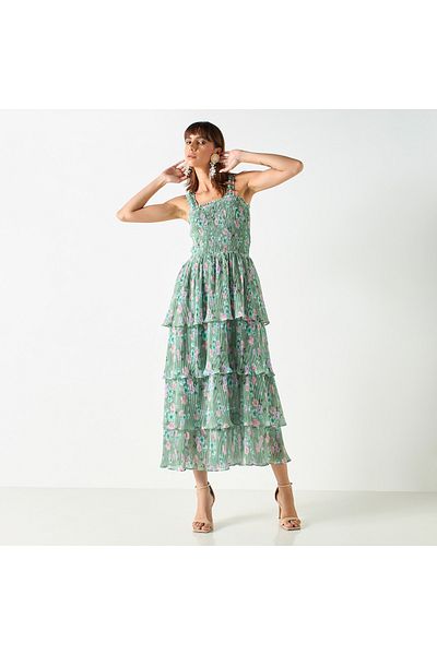 2Xtremz All-Over Floral Print Sleeveless Dress with Ruffles