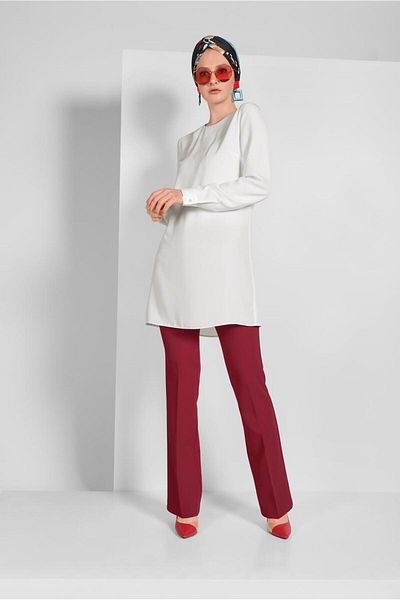 TRENDTESETTÜR Women's Red Intermediate Waist Fabric Trousers 7523