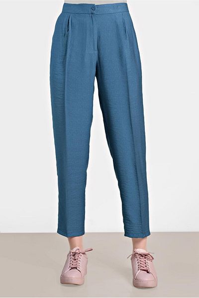 TRENDTESETTÜR Pantaloni de damă bleumarin (INDIGO) plisați cu nasturi 7586