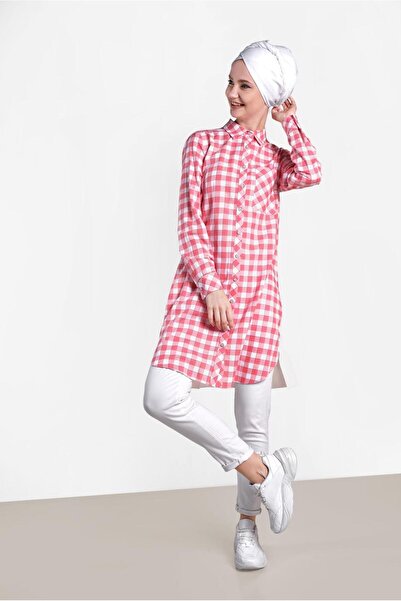 TRENDTESETTÜR Women's Coral Tunic - Checked Text Printed, Model 4308