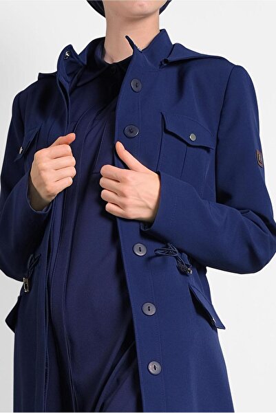 TRENDTESETTÜR Жіночий темно-синій (A.LACİVERT) тренчкот з кишенями та ґудзиками 10135