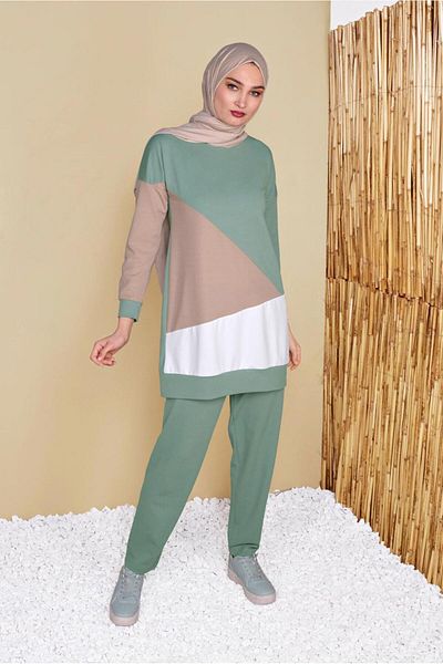 TRENDTESETTÜR Γυναικείο Σετ Φόρμας Πράσινο (MINT) Crew Neck Διπλό Παντελόνι 8555