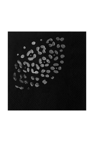Story 33X33 cm Anthracite Gray Leaf Leopard Print Set of 16 Black Colored Paper Napkins