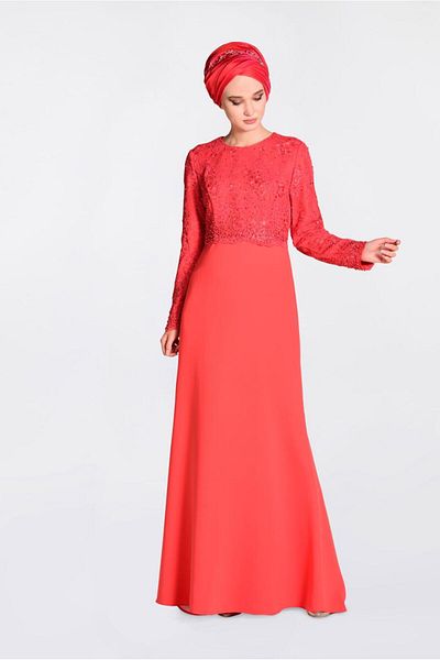 TRENDTESETTÜR Women's Coral Laced Fish Evening Dress 5520