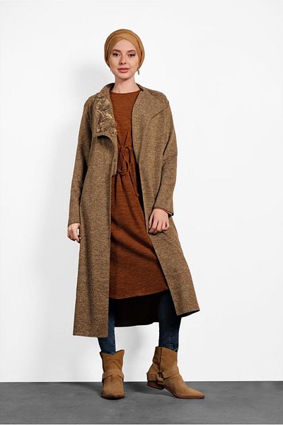 TRENDTESETTÜR Γυναικείο Καφέ (CAMEL) Ζακέτα με ζακέτα με γιακά 40189
