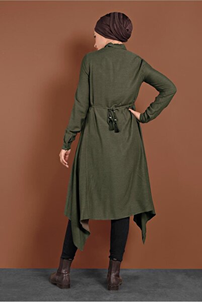 TRENDTESETTÜR Khaki Asymmetrical Cut Tunic - Drawstring Waist, Model 4631