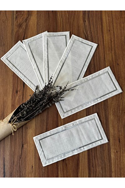 NURHAN HOME COLLECTION 6 Double Row Embroidered Rectangular Cocktail Presentation Napkins