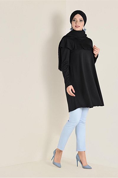 TRENDTESETTÜR Black Loose Tunic - Flywheel Detail, Women'S, 4770