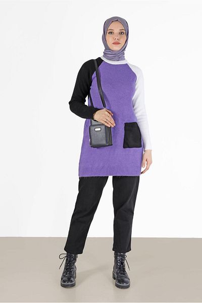 Alvina TRI-COLOR POCKET DETAILED KNITWEAR TUNIC 42053