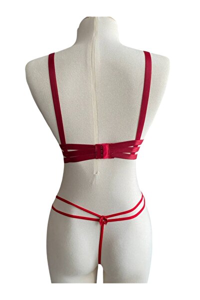 İNSPİRA Lastikli Kırmızı Fantezi G String Külot Seksi İpli Tanga Taş Detaylı