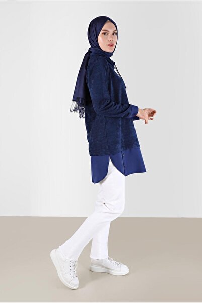 Alvina SHIRT PIECE DETAIL DEGAJE COLLAR CHANIL VELVET TUNIC 42397