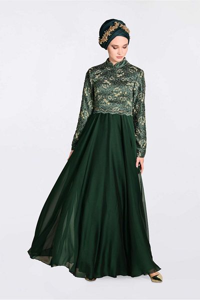 TRENDTESETTÜR Rochie de seară verde (SMARALD) pentru femei cu dantelă 5521