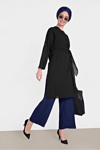 TRENDTESETTÜR Women's Navy Blue Wide Leg Trousers 7581