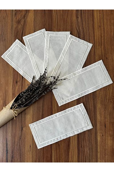 NURHAN HOME COLLECTION 6 Double Row Embroidered Rectangular Cocktail Presentation Napkins
