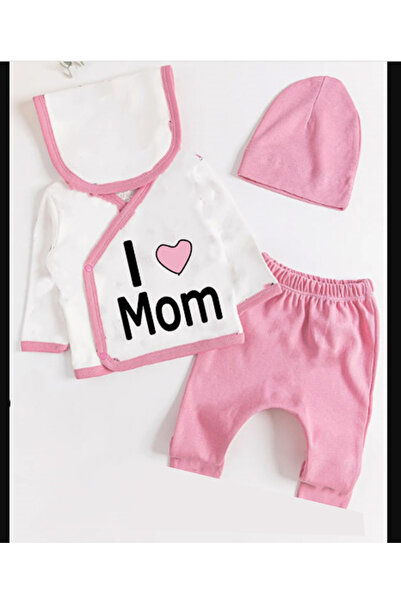 bebekpare طقم خروج المستشفى الوردي - 100% قطن، "I Love Mom"