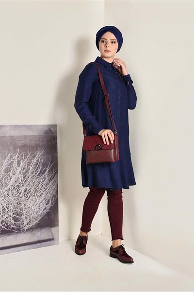 TRENDTESETTÜR Women's Navy Blue (DARK BLUE) Embroidered Detailed Buttoned Tunic 4737