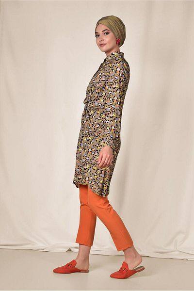TRENDTESETTÜR 4115 Patterned and Waist Drawstring Tunic