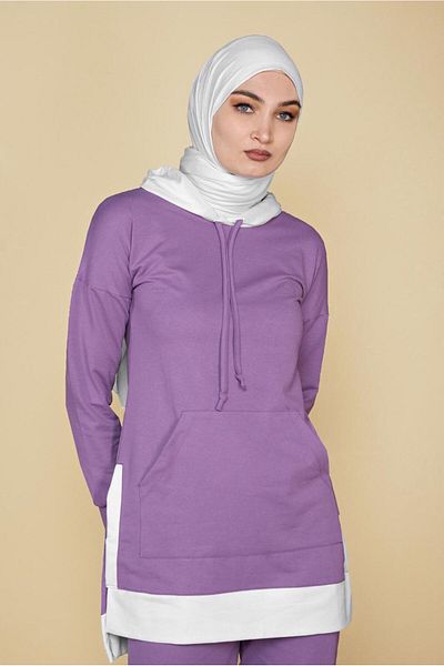 TRENDTESETTÜR Purple Hooded 2-Piece Pants Tracksuit Set - Piece Detailed 0555
