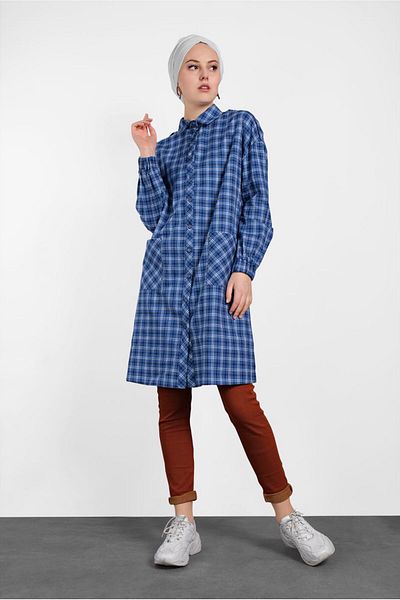 TRENDTESETTÜR Γυναικείο τουνίκ με καρό μπλε Navy Blue (INDIGO) 4305