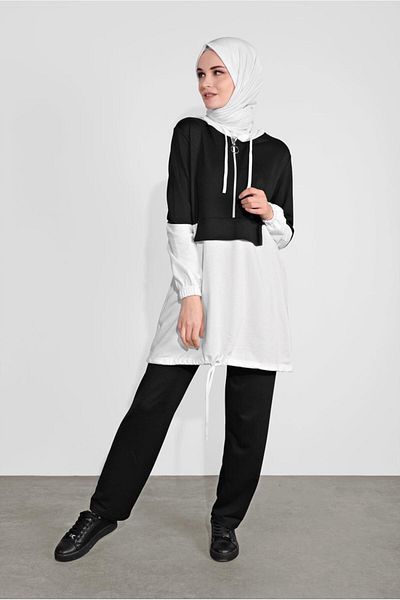 TRENDTESETTÜR Women's Black (BLACK-CREAM) Two Color Hooded Trousers Suit 4236
