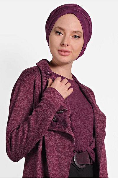 TRENDTESETTÜR Γυναικεία Ζακέτα με Σάλι Βουργουνδίας με Ζώνη 40189
