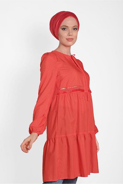 TRENDTESETTÜR Women's Red Tassel Detailed Tunic 4470