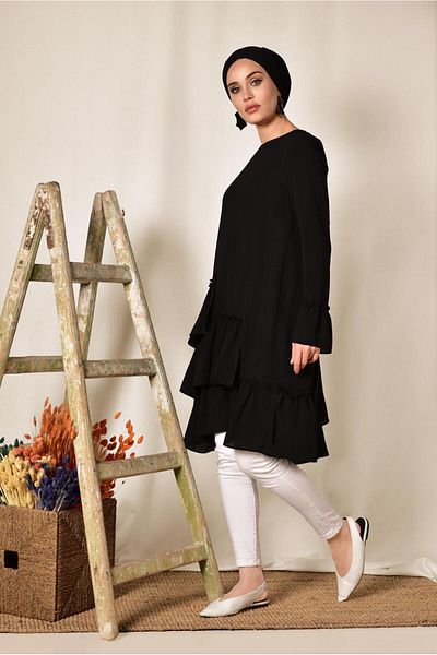 TRENDTESETTÜR Women's Black Frilly Side Tunic 4850