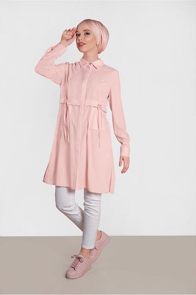 TRENDTESETTÜR Women's Powder (A.PUDRA) Drawstring Lace-up Tunic 4419