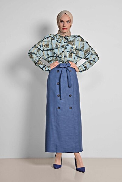 TRENDTESETTÜR Γυναικεία μπλούζα με μπλε μοτίβο με βολάν 4116