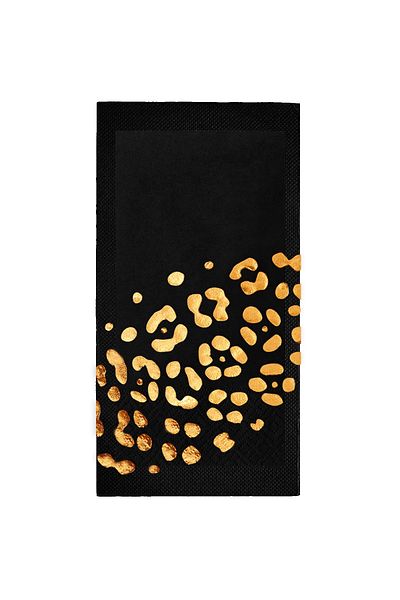 Story 40X40Cm Gold Leaf Leopard Pattern 16Pcs 1/8 Fold Black Color Paper Napkins