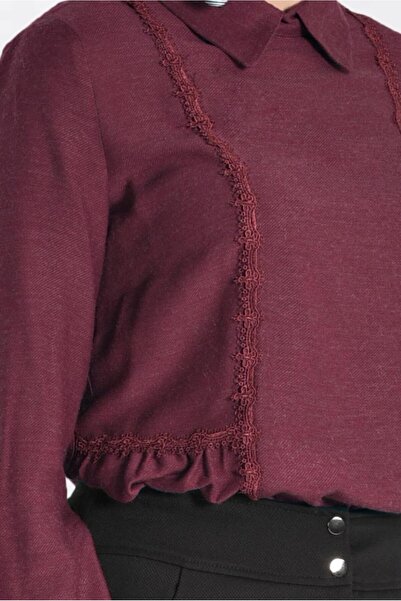 TRENDTESETTÜR Women's Red (K.RED) Lace Striped Blouse 4788