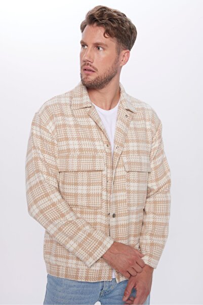 Tudors Erkek Relax Fit Rahat Kesim Çıtçıtlı Çift Cepli Kareli Kışlık Apaş Yaka Mont Gömlek