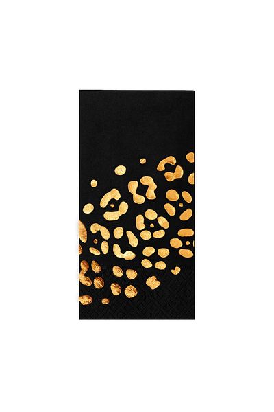 Story 33X33Cm Gold Leaf Leopard Pattern 16Pcs 1/8 Fold Black Color Paper Napkins