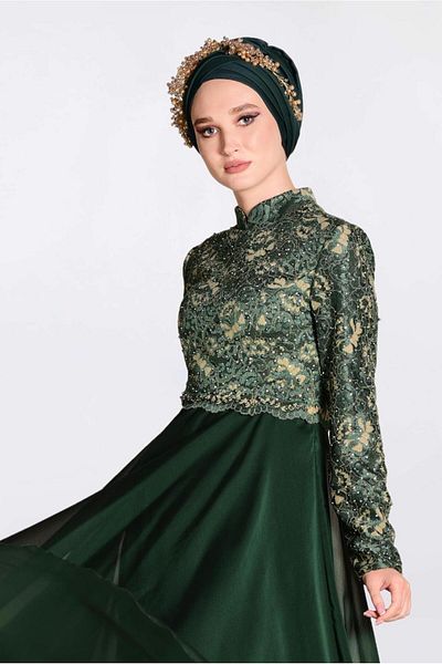 TRENDTESETTÜR Rochie de seară verde (SMARALD) pentru femei cu dantelă 5521