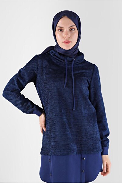 Alvina SHIRT PIECE DETAIL DEGAJE COLLAR CHANIL VELVET TUNIC 42397