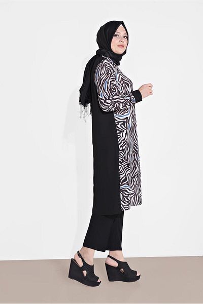TRENDTESETTÜR Women's Navy Blue (SAKS) Mix Pattern Tunic 2874