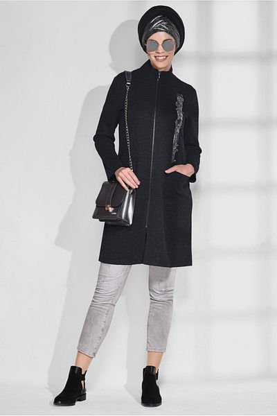 TRENDTESETTÜR Women's Black Sequin Embroidered Pocket Tunic 4865