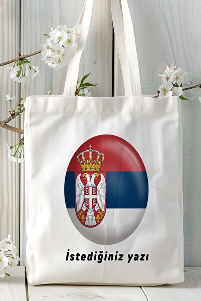 ART HEDİYE Model de geantă de umăr din pânză imprimată cu steagul Serbiei