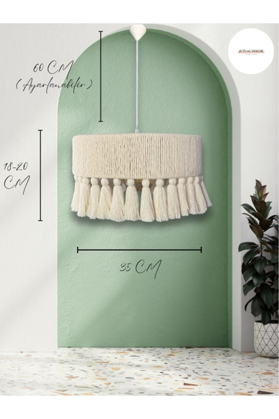 JUTUAL DEKOR Bohem Beyaz Makrome Püsküllü Avize , Krem Avize , Soft Avize - Elegante Bianca