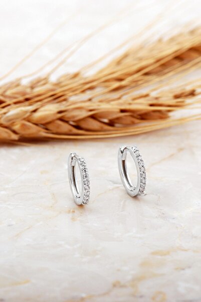 Sümer Telkari 13 Mm Taşlı Rodyumlu Gümüş Halka Küpe 7135