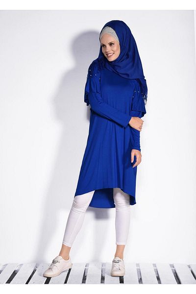 TRENDTESETTÜR 4345 Model Pearl and Bead Embroidered Tunic