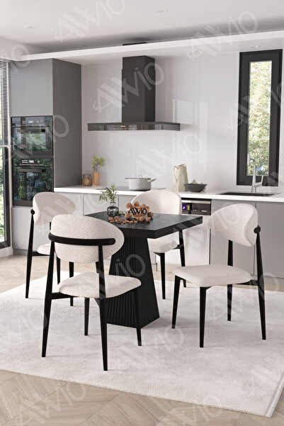 AVVİO Viola Siyah Polo Metal Sandalye 90X90 Kare  Yemek Masası Mutfak Masası ...
