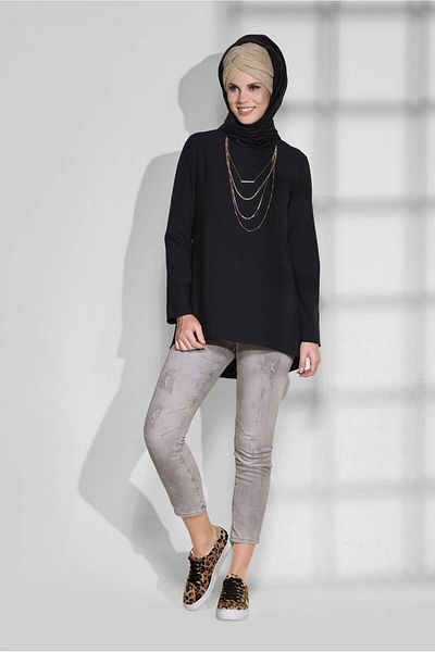 TRENDTESETTÜR Women's Black Pocket Detailed Tunic 4871