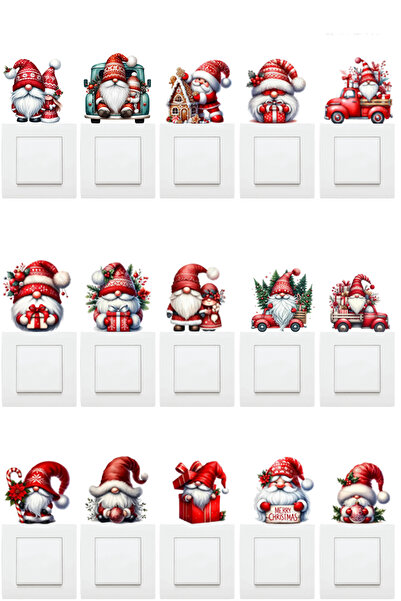 Kt Grup Yeni Yıl Yılbaşı Noel Baba Figürleri 15'li Priz Sticker Seti