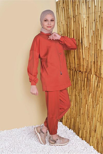 TRENDTESETTÜR Women's Orange (ORANGE) Drawstring Detailed Double Trousers Suit 57402