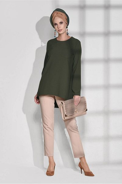 TRENDTESETTÜR Women's Khaki Tunic - Pocket Detail, Model 4871