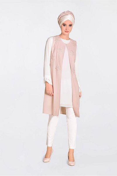 TRENDTESETTÜR Women's Powder Embroidered Guipure Detailed 2-Piece Tunic 4278