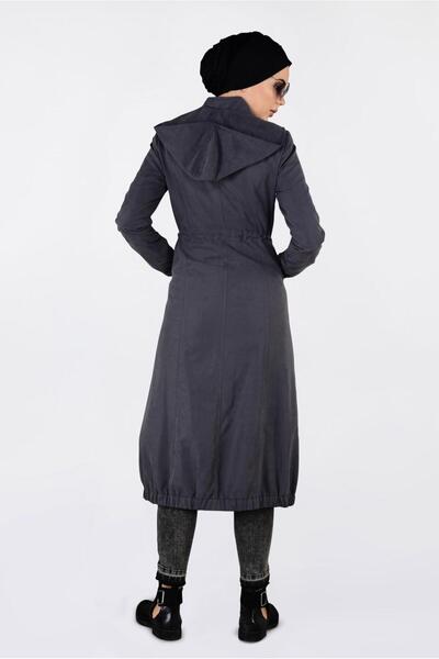 TRENDTESETTÜR Women's Gray Ankles and Skirt Elastic Hooded Trench Coat 1357